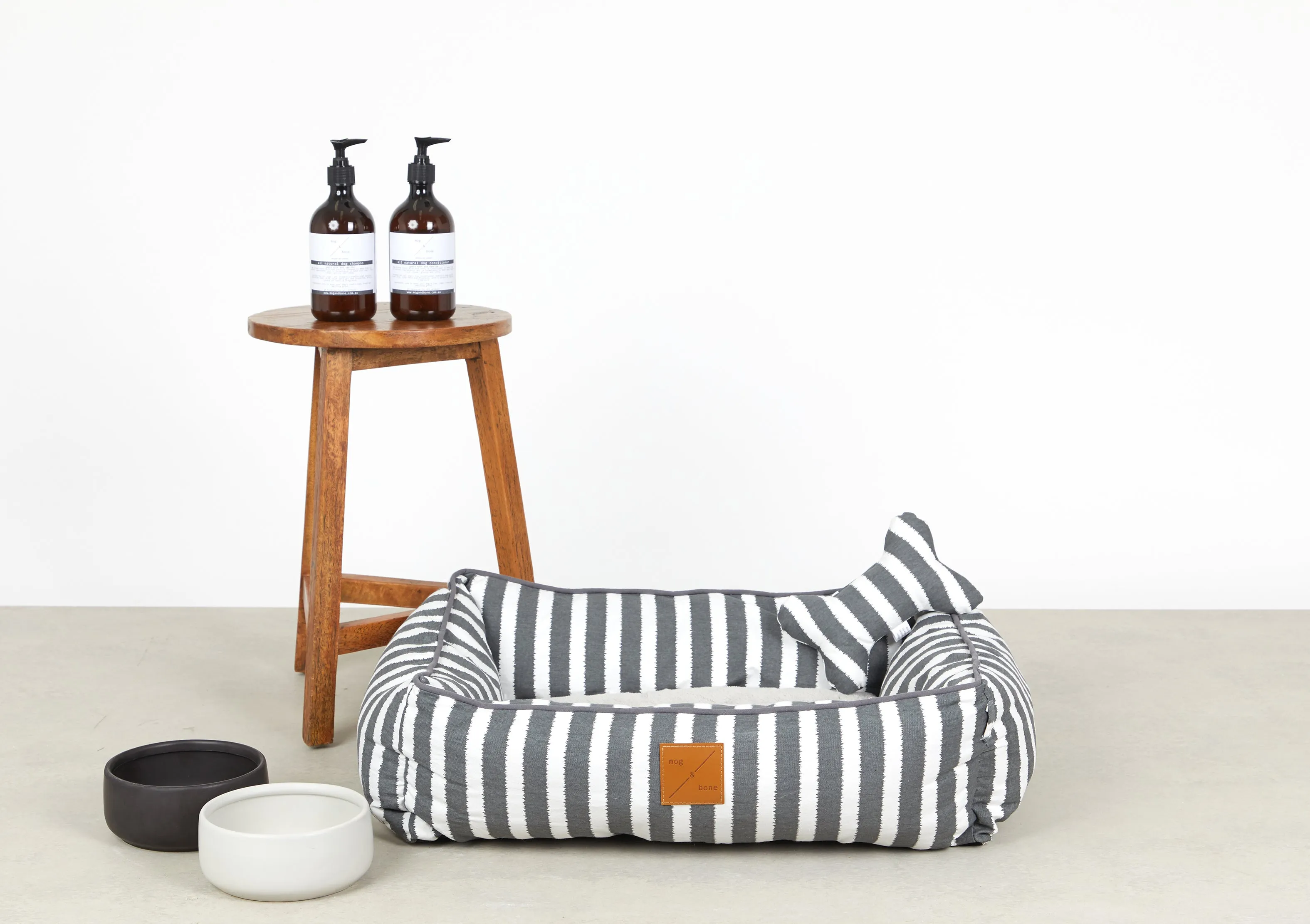 Toy - Bone Shape, soft - Charcoal Hamptons Stripe